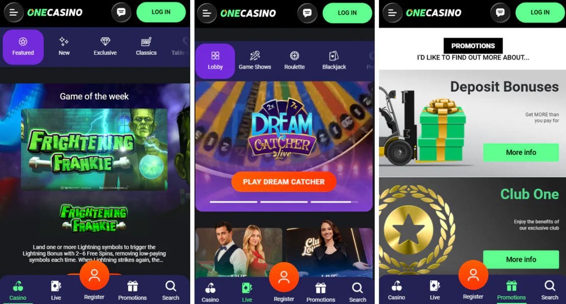 onecasino casino mobile version